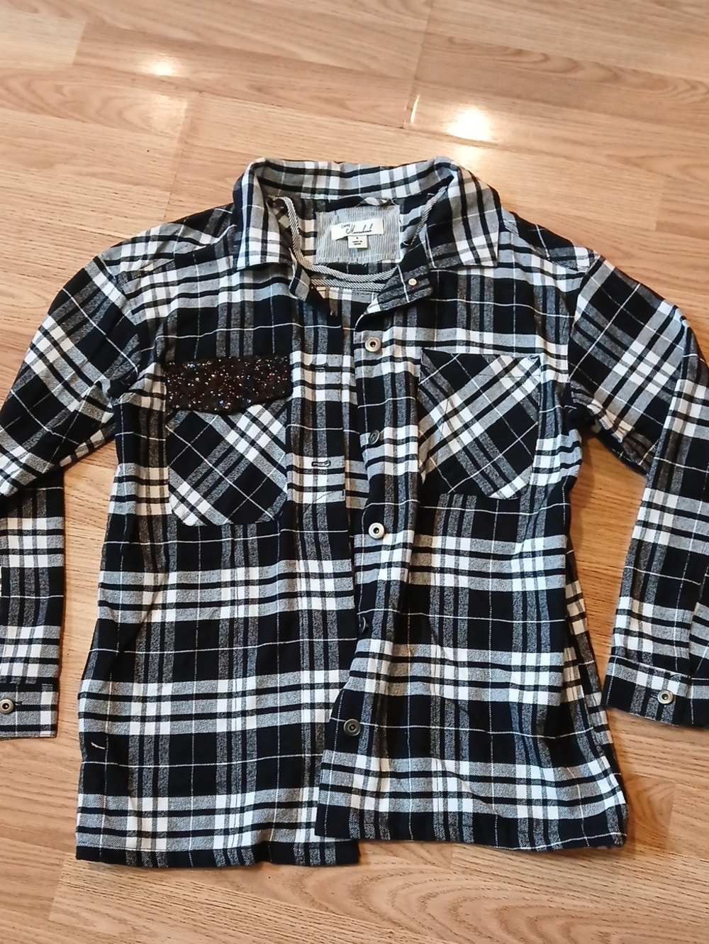 Caffe Marraskesh Black And White Button-up Shirt With Sequins Pocket Size S